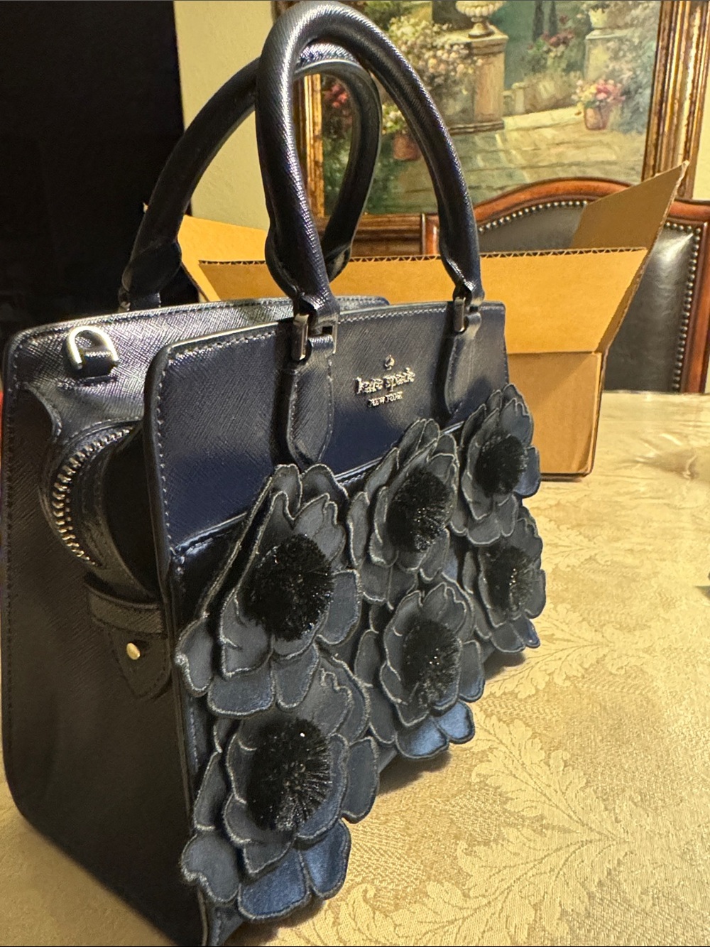 NWT Kate Spade Madison Navy Floral Satchel Top Handle